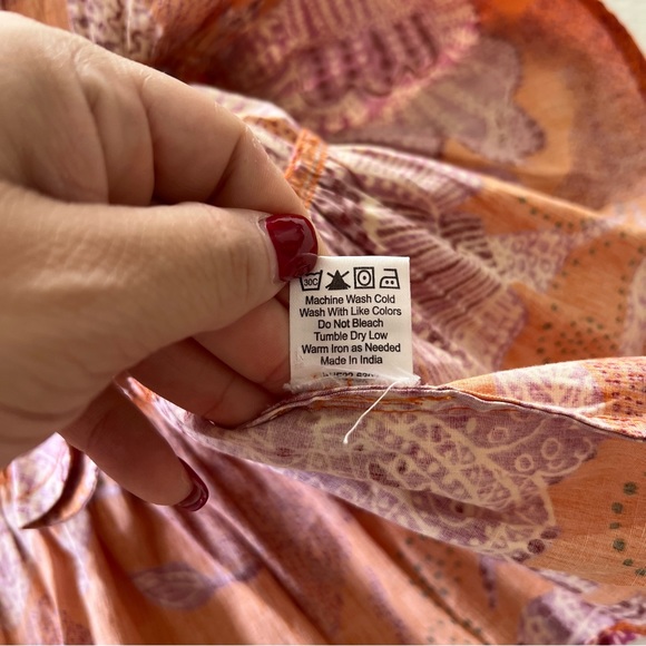 House of Harlow 1960 Orange Floral Bird Boho Tiered Mini Cotton Dress Size Small - Picture 5 of 7